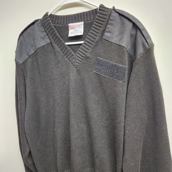 Navy V Neck Pullover By Jack Young Men's XL Black 100% Acrylic Sweater 1420 - Picture 2 of 9